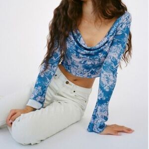 Urban Outfitters Watercolor Blue Cowl Neck Crop Top